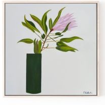 Pink Protea in Green Vase Original Artwork