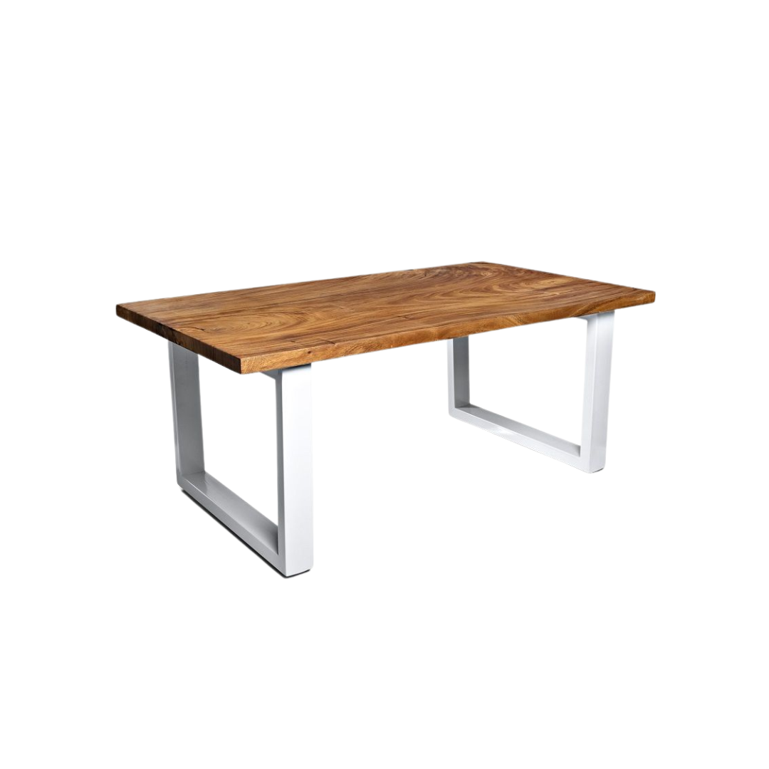 Hand Crafted Dining Table with 200cm Walnut Slab Top and White Powder Coated Steel Frame